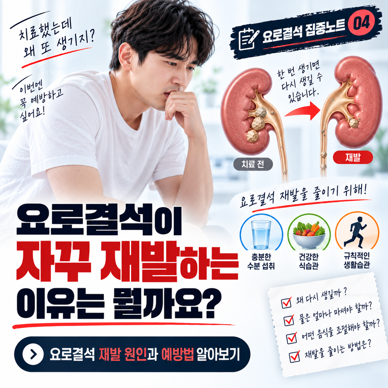 요로결석 재발하는 이유는 뭘까요? 재발 원인과 예방법 [요로결석 집중노트 4편]